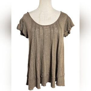 We The Free Free People Long Brown Tee Tunic Top with Pleated Details NWT